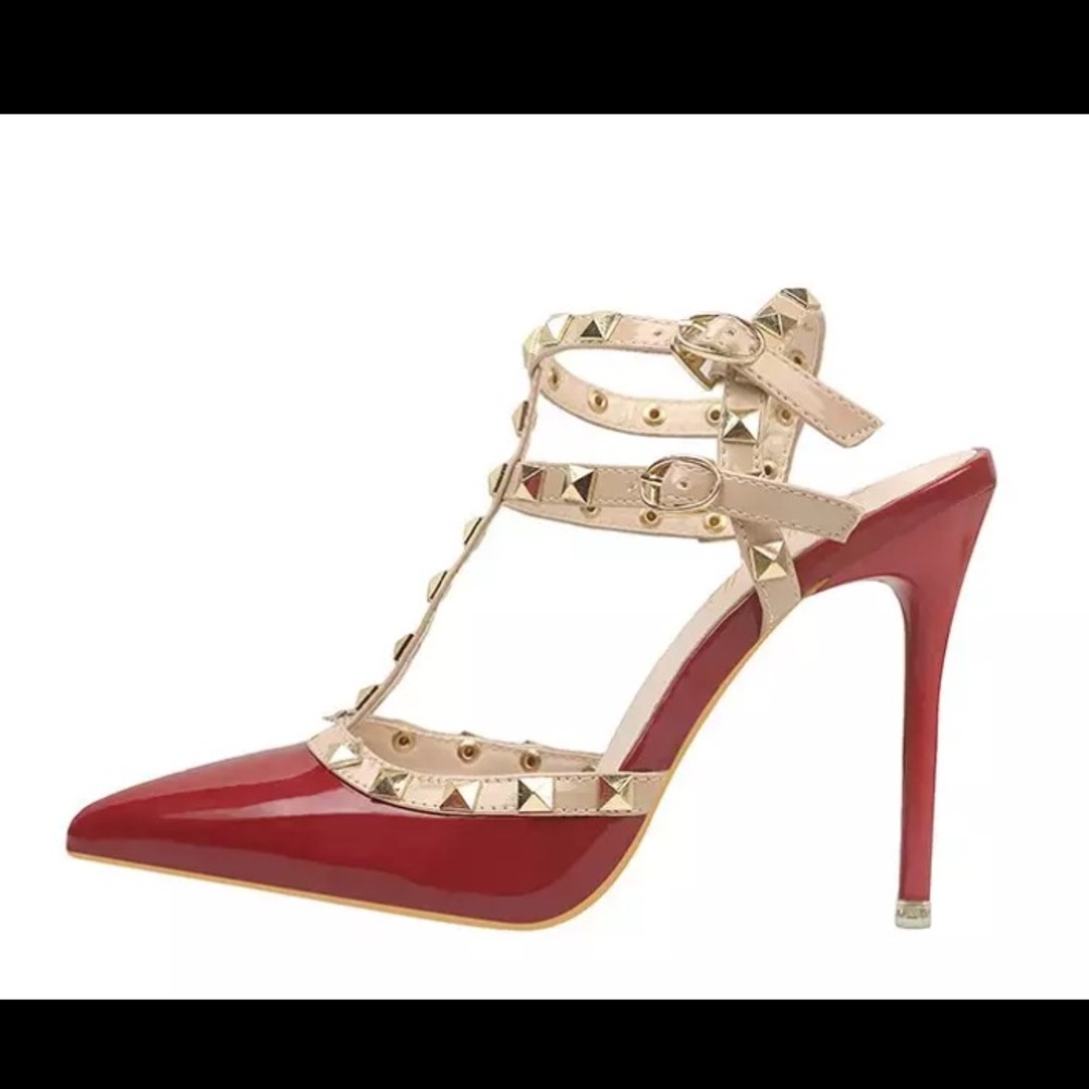 Patent Leather Studded Slingback Rivets High Heels